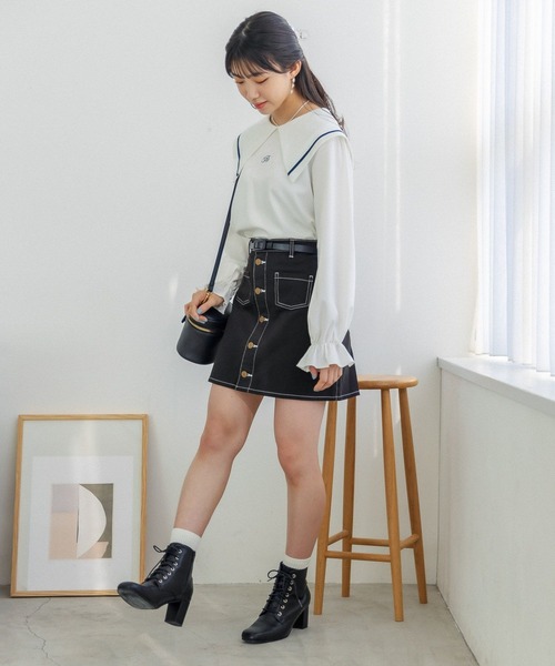 repipi armario（レピピ アルマリオ）の「マエボタンスカパン（スカート・キッズ・ミント/ラベンダー/グリーン系その他/ブルー系その他/アイボリー/ブラック/ブルー系その他2/ケミカルウォッシュ/ホワイト/ブラック系その他・SMALL/MEDIUM/LARGE）」の17枚目の写真