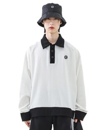 A'GEM/9 × .kom『BASIC COTTON/ベーシックコットン』 MIX PK MTM/バイカラー ミックス プルオーバー ポロネック スウェットシャツ