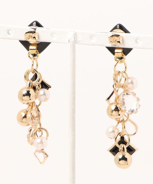 tone(トーン)の「【atelier*mio】クレイ × ジュエルチェーン costume jewelry pierce(ピアス(両耳用)・レディース・ホワイト/ブラック・FREE)」の3枚目の写真
