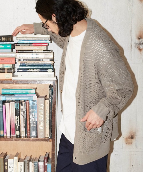 ADAM PATEK（アダムパテック）の「mcg3208- mesh knit cardigan カーディガン（カーディガン/ボレロ・メンズ・ブラック/グレー・1/2/3）」の2枚目の写真