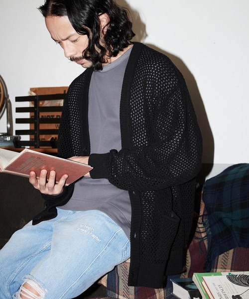 ADAM PATEK（アダムパテック）の「mcg3208- mesh knit cardigan カーディガン（カーディガン/ボレロ・メンズ・ブラック/グレー・1/2/3）」の3枚目の写真