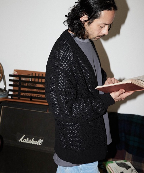 ADAM PATEK（アダムパテック）の「mcg3208- mesh knit cardigan カーディガン（カーディガン/ボレロ・メンズ・ブラック/グレー・1/2/3）」の4枚目の写真
