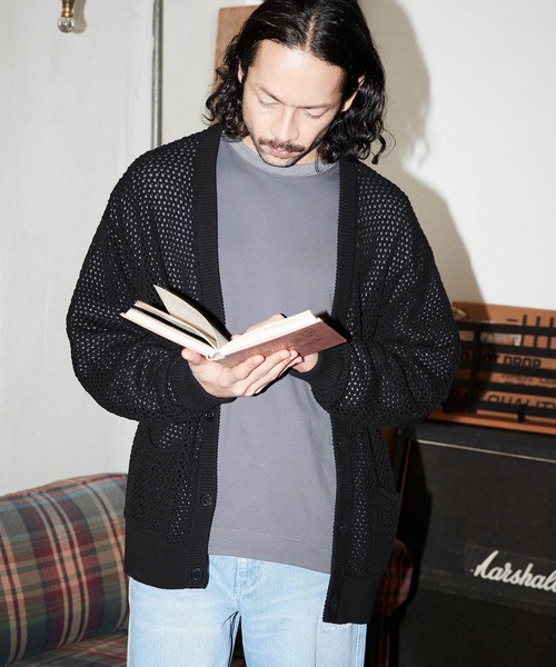 ADAM PATEK（アダムパテック）の「mcg3208- mesh knit cardigan カーディガン（カーディガン/ボレロ・メンズ・ブラック/グレー・1/2/3）」の5枚目の写真