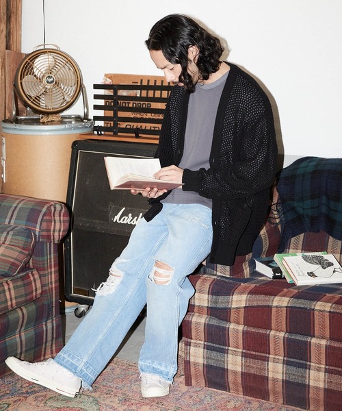 ADAM PATEK（アダムパテック）の「mcg3208- mesh knit cardigan カーディガン（カーディガン/ボレロ・メンズ・ブラック/グレー・1/2/3）」の7枚目の写真