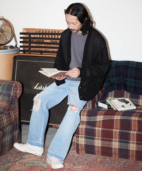 ADAM PATEK（アダムパテック）の「mcg3208- mesh knit cardigan カーディガン（カーディガン/ボレロ・メンズ・ブラック/グレー・1/2/3）」の8枚目の写真