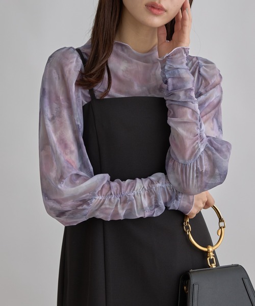 tocco closet(トッコ クローゼット)の「【ZOZO限定】チュールプリントトップス(Tシャツ/カットソー・レディース・サックスブルー/ラベンダー・M)」の2枚目の写真