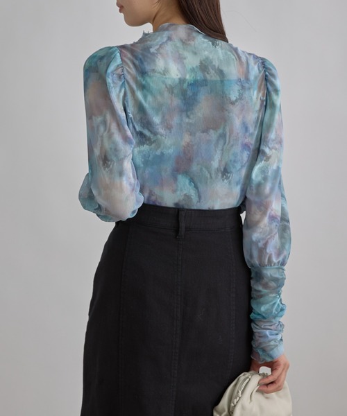 tocco closet(トッコ クローゼット)の「【ZOZO限定】チュールプリントトップス(Tシャツ/カットソー・レディース・サックスブルー/ラベンダー・M)」の3枚目の写真