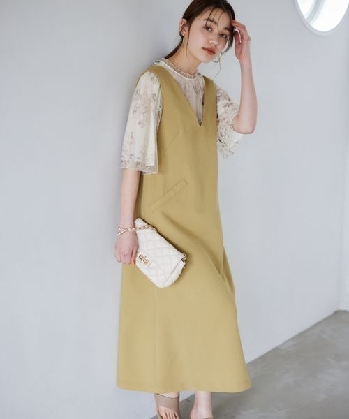 mysty woman（ミスティウーマン）の「【WEB限定】深Vジャンスカ　197899（ジャンパースカート・レディース・アイボリー/ブラック/ベージュ・FREE）」の3枚目の写真