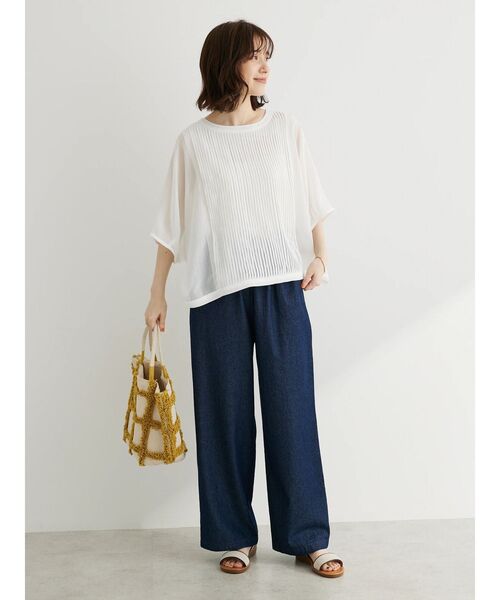 Green　Parks（グリーンパークス）の「イージーワイドパンツ（その他パンツ・レディース・イエロー/ホワイト系その他2/ライトインディゴブルー/インディゴブルー・FREE）」の9枚目の写真