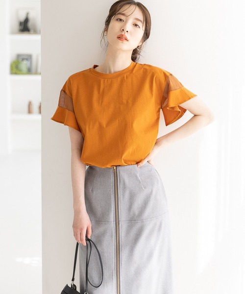 Andemiu(アンデミュウ)の「10thソデフハクカットソー 904717(Tシャツ/カットソー・レディース・オフホワイト/ブラック/グレイッシュベージュ/ピンク/オレンジ/キャメル/ミント/グリーン/ブルー/ネイビー/カーキ/ダークブラウン/レッド系その他・FREE)」の1枚目の写真