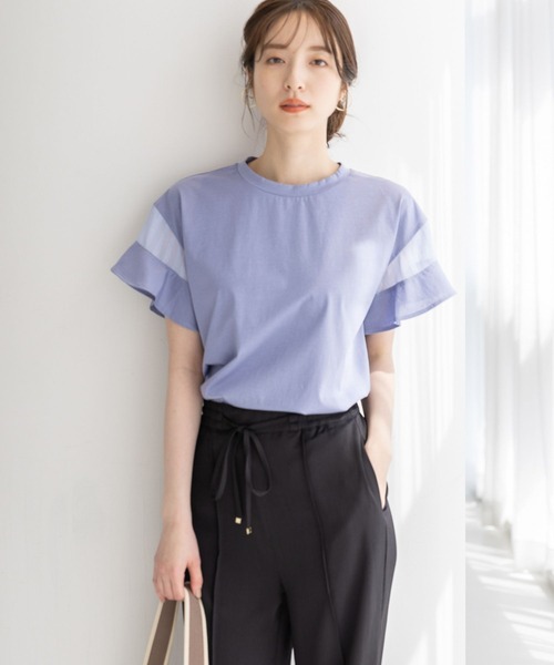 Andemiu(アンデミュウ)の「10thソデフハクカットソー 904717(Tシャツ/カットソー・レディース・オフホワイト/ブラック/グレイッシュベージュ/ピンク/オレンジ/キャメル/ミント/グリーン/ブルー/ネイビー/カーキ/ダークブラウン/レッド系その他・FREE)」の10枚目の写真