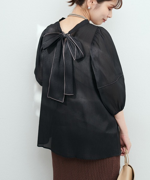 natural couture(ナチュラルクチュール)の「osono配色シアーボータイブラウス(シャツ/ブラウス・レディース・グリーン/サックスブルー/ブラック/オフホワイト・FREE)」の12枚目の写真