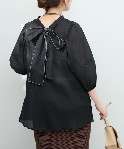 natural couture(ナチュラルクチュール)の「osono配色シアーボータイブラウス(シャツ/ブラウス・レディース・グリーン/サックスブルー/ブラック/オフホワイト・FREE)」の13枚目の写真