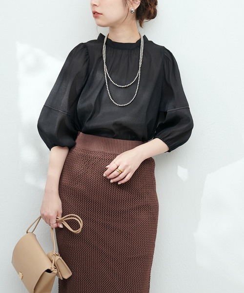natural couture(ナチュラルクチュール)の「osono配色シアーボータイブラウス(シャツ/ブラウス・レディース・グリーン/サックスブルー/ブラック/オフホワイト・FREE)」の14枚目の写真