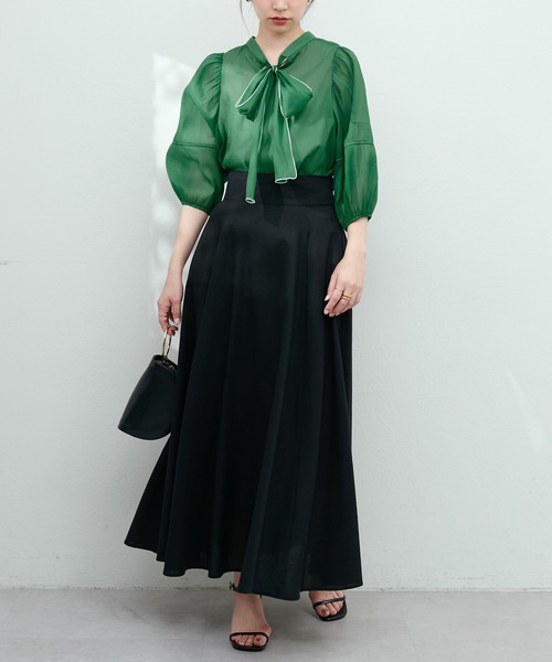 natural couture(ナチュラルクチュール)の「osono配色シアーボータイブラウス(シャツ/ブラウス・レディース・グリーン/サックスブルー/ブラック/オフホワイト・FREE)」の20枚目の写真