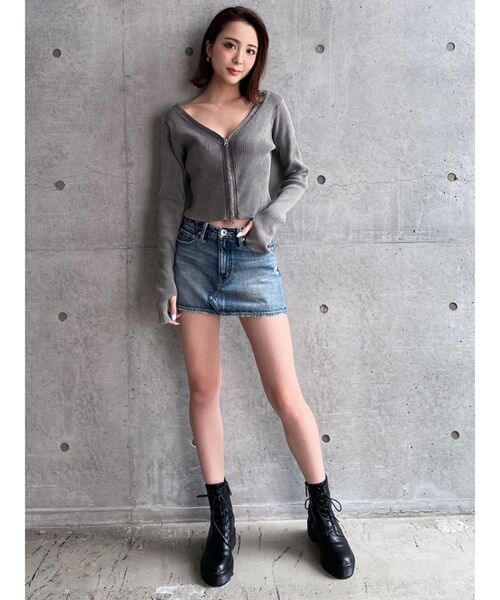 GYDA（ジェイダ）の「ブリーチ Wファスナー リブニットトップス（ニット/セーター・レディース・ブラック/ネイビー/ベージュ・FREE）」の12枚目の写真