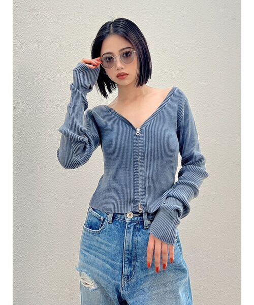 GYDA（ジェイダ）の「ブリーチ Wファスナー リブニットトップス（ニット/セーター・レディース・ブラック/ネイビー/ベージュ・FREE）」の15枚目の写真