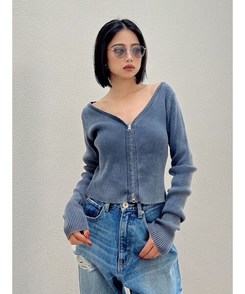 GYDA（ジェイダ）の「ブリーチ Wファスナー リブニットトップス（ニット/セーター・レディース・ブラック/ネイビー/ベージュ・FREE）」の17枚目の写真