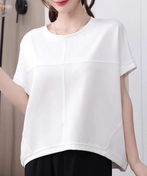 Eclat one(エクラワン)の「シームデザインフレンチスリーブトップス(Tシャツ/カットソー・レディース・イエロー/ピンク/ホワイト/ブラック/ブルー・FREE)」の2枚目の写真