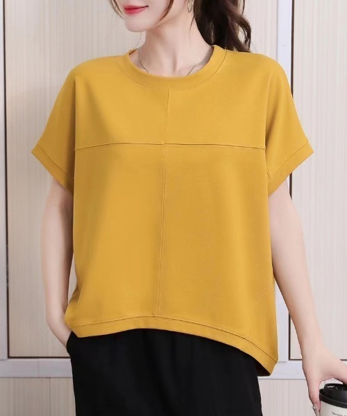 Eclat one(エクラワン)の「シームデザインフレンチスリーブトップス(Tシャツ/カットソー・レディース・イエロー/ピンク/ホワイト/ブラック/ブルー・FREE)」の4枚目の写真