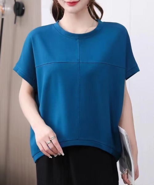 Eclat one(エクラワン)の「シームデザインフレンチスリーブトップス(Tシャツ/カットソー・レディース・イエロー/ピンク/ホワイト/ブラック/ブルー・FREE)」の1枚目の写真
