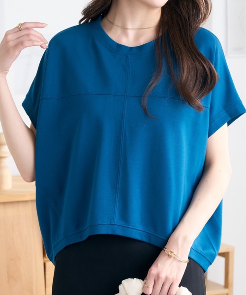 Eclat one(エクラワン)の「シームデザインフレンチスリーブトップス(Tシャツ/カットソー・レディース・イエロー/ピンク/ホワイト/ブラック/ブルー・FREE)」の6枚目の写真