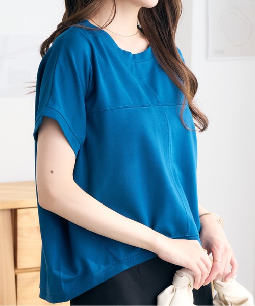 Eclat one(エクラワン)の「シームデザインフレンチスリーブトップス(Tシャツ/カットソー・レディース・イエロー/ピンク/ホワイト/ブラック/ブルー・FREE)」の8枚目の写真