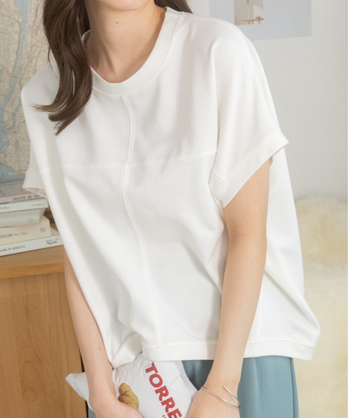 Eclat one(エクラワン)の「シームデザインフレンチスリーブトップス(Tシャツ/カットソー・レディース・イエロー/ピンク/ホワイト/ブラック/ブルー・FREE)」の12枚目の写真