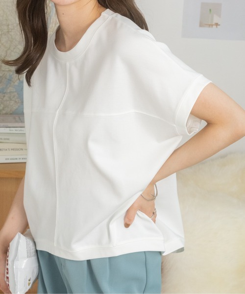 Eclat one(エクラワン)の「シームデザインフレンチスリーブトップス(Tシャツ/カットソー・レディース・イエロー/ピンク/ホワイト/ブラック/ブルー・FREE)」の13枚目の写真