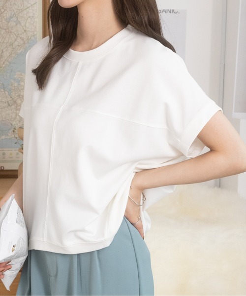 Eclat one(エクラワン)の「シームデザインフレンチスリーブトップス(Tシャツ/カットソー・レディース・イエロー/ピンク/ホワイト/ブラック/ブルー・FREE)」の14枚目の写真