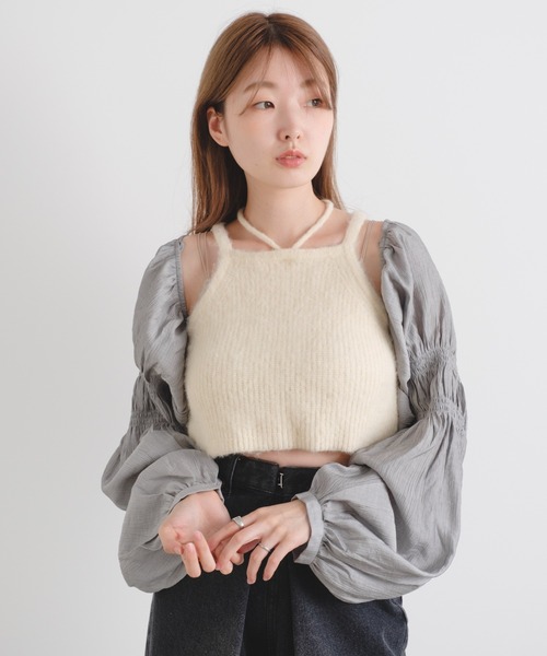 Kastane（カスタネ）の「シャーリングボレロ（カーディガン/ボレロ・レディース・グレー/アイボリー/ブラック・FREE）」の15枚目の写真