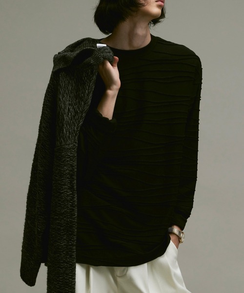 soerte(ソエルテ)の「Loose jacquard long sleeve Tee/ルーズジャガードロングスリーブT(Tシャツ/カットソー・メンズ・チャコールグレー/ホワイト/ブラック・1/3/2)」の17枚目の写真