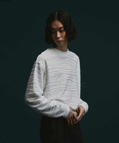 soerte(ソエルテ)の「Loose jacquard long sleeve Tee/ルーズジャガードロングスリーブT(Tシャツ/カットソー・メンズ・チャコールグレー/ホワイト/ブラック・1/3/2)」の7枚目の写真