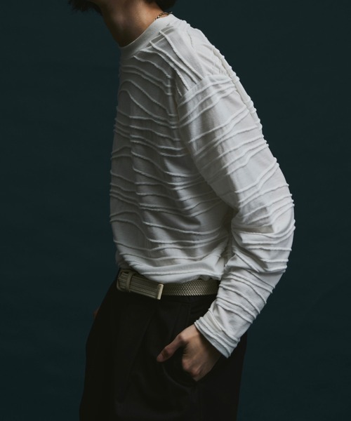 soerte(ソエルテ)の「Loose jacquard long sleeve Tee/ルーズジャガードロングスリーブT(Tシャツ/カットソー・メンズ・チャコールグレー/ホワイト/ブラック・1/3/2)」の11枚目の写真