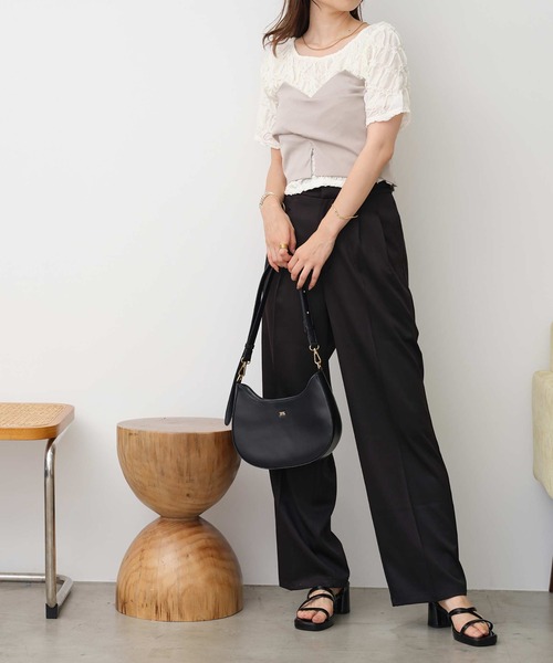 one after another NICE CLAUP（ワンアフターアナザーナイスクラップ）の「ワンポイント刺繍スラックス/セットアップアイテムあり（スラックス・レディース・アイボリー/ベージュ/ブラック/杢グレー・SMALL/MEDIUM）」の5枚目の写真