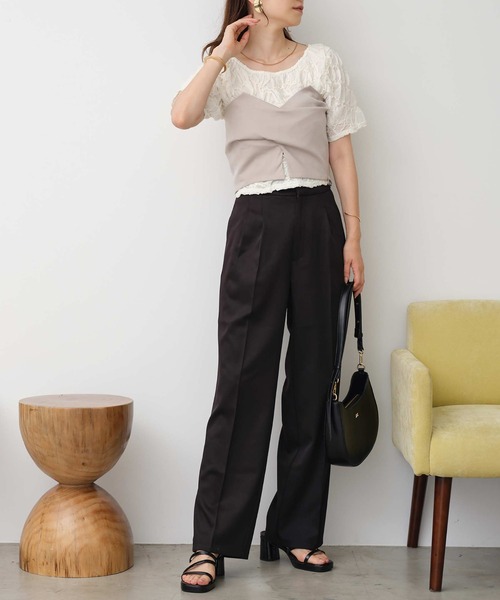 one after another NICE CLAUP（ワンアフターアナザーナイスクラップ）の「ワンポイント刺繍スラックス/セットアップアイテムあり（スラックス・レディース・アイボリー/ベージュ/ブラック/杢グレー・SMALL/MEDIUM）」の6枚目の写真