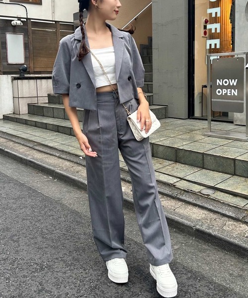 one after another NICE CLAUP（ワンアフターアナザーナイスクラップ）の「ワンポイント刺繍スラックス/セットアップアイテムあり（スラックス・レディース・アイボリー/ベージュ/ブラック/杢グレー・SMALL/MEDIUM）」の9枚目の写真