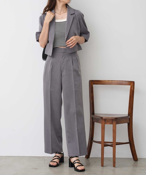 one after another NICE CLAUP（ワンアフターアナザーナイスクラップ）の「ワンポイント刺繍スラックス/セットアップアイテムあり（スラックス・レディース・アイボリー/ベージュ/ブラック/杢グレー・SMALL/MEDIUM）」の14枚目の写真