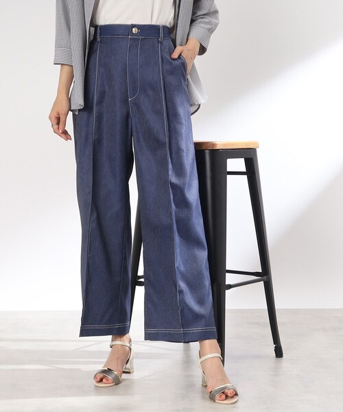 ITS'DEMO(イッツデモ)の「◆【真夏でもきれい目デニム風で着やすい/バックウエストゴム/ワイドパンツ】ポリエステルデニムパンツ(デニムパンツ・レディース・ブラック/オフホワイト/ブルー・00)」の19枚目の写真