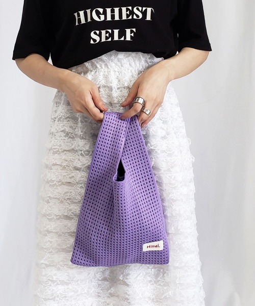 me+em select（ミームセレクト）の「【 ９色展開 】カラーニット巾着ハンドバッグ（ハンドバッグ・レディース・ダークグリーン/ブラック/グリーン/ピンク/アイボリー/パープル/レッド/スモークピンク/ロイヤルブルー・FREE）」の22枚目の写真