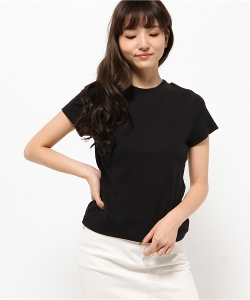 mystic（ミスティック）の「スパンテレコシンプルTシャツ（Tシャツ/カットソー・レディース・オフホワイト/ベージュ/ブラック/カーキ・ﾌﾘ-）」の2枚目の写真