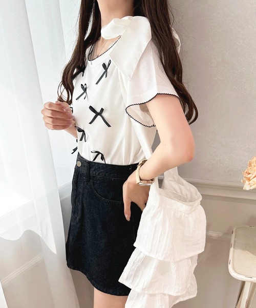 apres jour(アプレジュール)の「リボンデザインTシャツ【ZOZOTOWN限定アイテム】(Tシャツ/カットソー・レディース・ライトピンク/ブラック/オフホワイト・フリー/X-LARGE)」の6枚目の写真