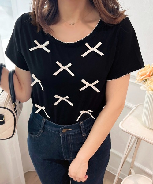 apres jour(アプレジュール)の「リボンデザインTシャツ【ZOZOTOWN限定アイテム】(Tシャツ/カットソー・レディース・ライトピンク/ブラック/オフホワイト・フリー/X-LARGE)」の12枚目の写真