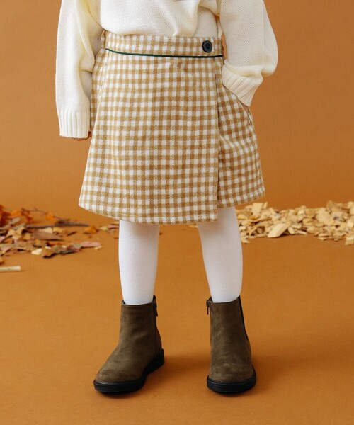 B:MING by BEAMS(ビーミングバイビームス)の「B:MING by BEAMS / チェック柄 ラップ キュロット パンツ(100~140cm)(その他パンツ・キッズ・ベージュ/ワインレッド・120/140/110/130/100)」の3枚目の写真