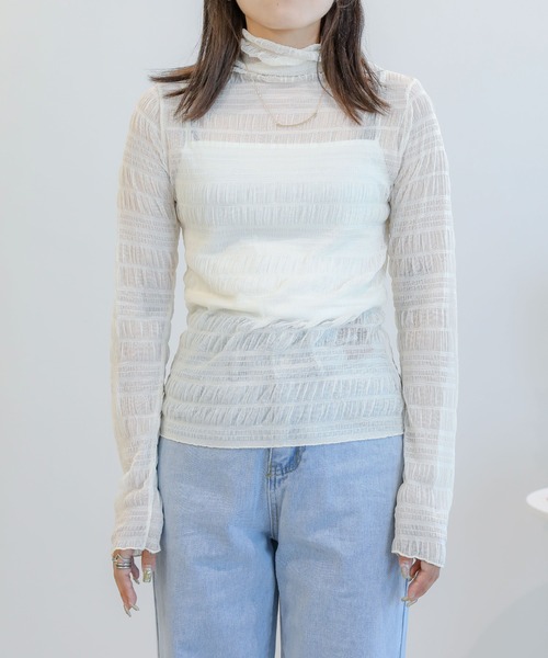 aimoha(アイモハ)の「シワ感 シアートップ(Tシャツ/カットソー・レディース・ブラック/ベージュ・FREE)」の12枚目の写真