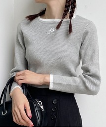 one way | バイカラー花刺繍リブニット(ニット/セーター)