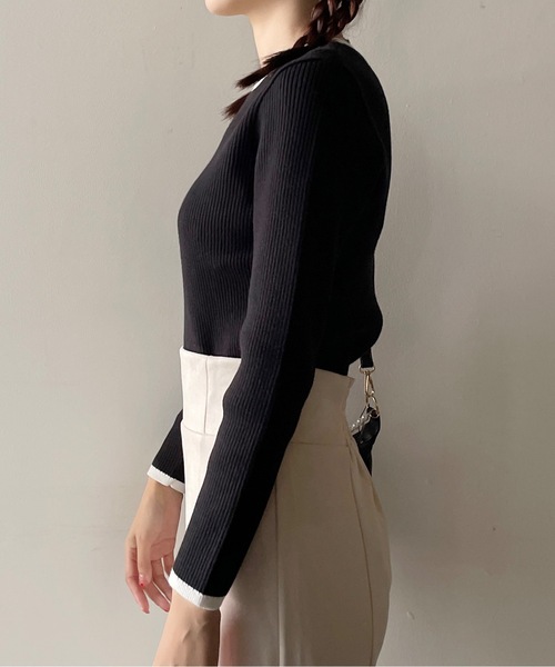 one way（ワンウェイ）の「バイカラー花刺繍リブニット（ニット/セーター・レディース・ブラック/ホワイト/レッド/グレー・FREE）」の17枚目の写真