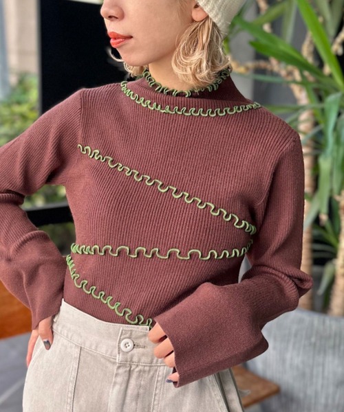 CIAOPANIC（チャオパニック）の「【非表示】アンチピリングハイネックメロウリブニット（ニット/セーター・レディース・ブラウン/ブラック/オフホワイト/ネイビー・FREE）」の3枚目の写真