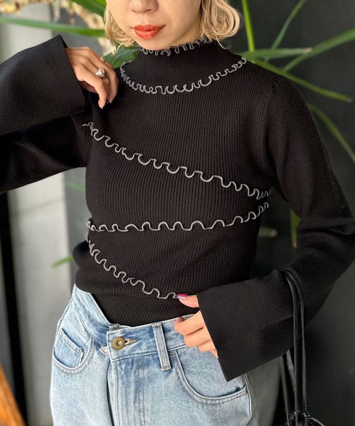 CIAOPANIC（チャオパニック）の「【非表示】アンチピリングハイネックメロウリブニット（ニット/セーター・レディース・ブラウン/ブラック/オフホワイト/ネイビー・FREE）」の12枚目の写真