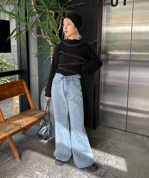 CIAOPANIC（チャオパニック）の「【非表示】アンチピリングハイネックメロウリブニット（ニット/セーター・レディース・ブラウン/ブラック/オフホワイト/ネイビー・FREE）」の6枚目の写真